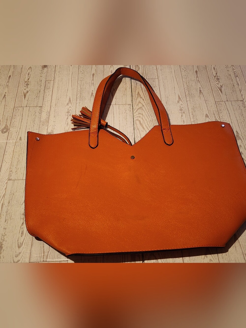 Neiman Marcus Orange Pebbled Leather Tassel Tote Shoulder Bag - Picture 5 of 9